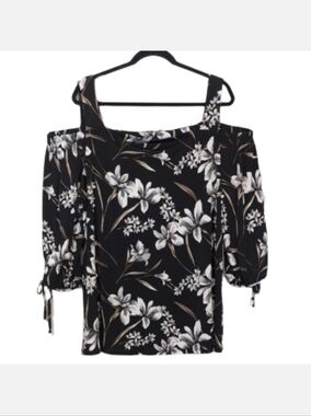 Laura Floral Off Shoulder Blouse Womens Plus Size 3X Black Grey Long Sleeve